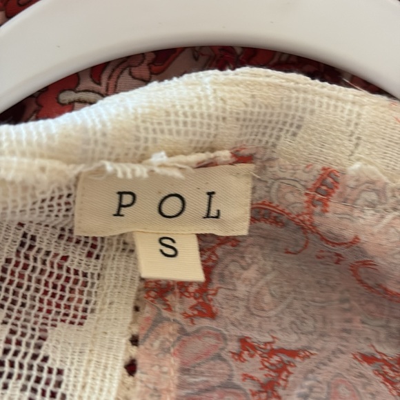 NWOT POL BOHO Cream and Red Lace Mixed Media Top size Small Super Oversized - Picture 5 of 8